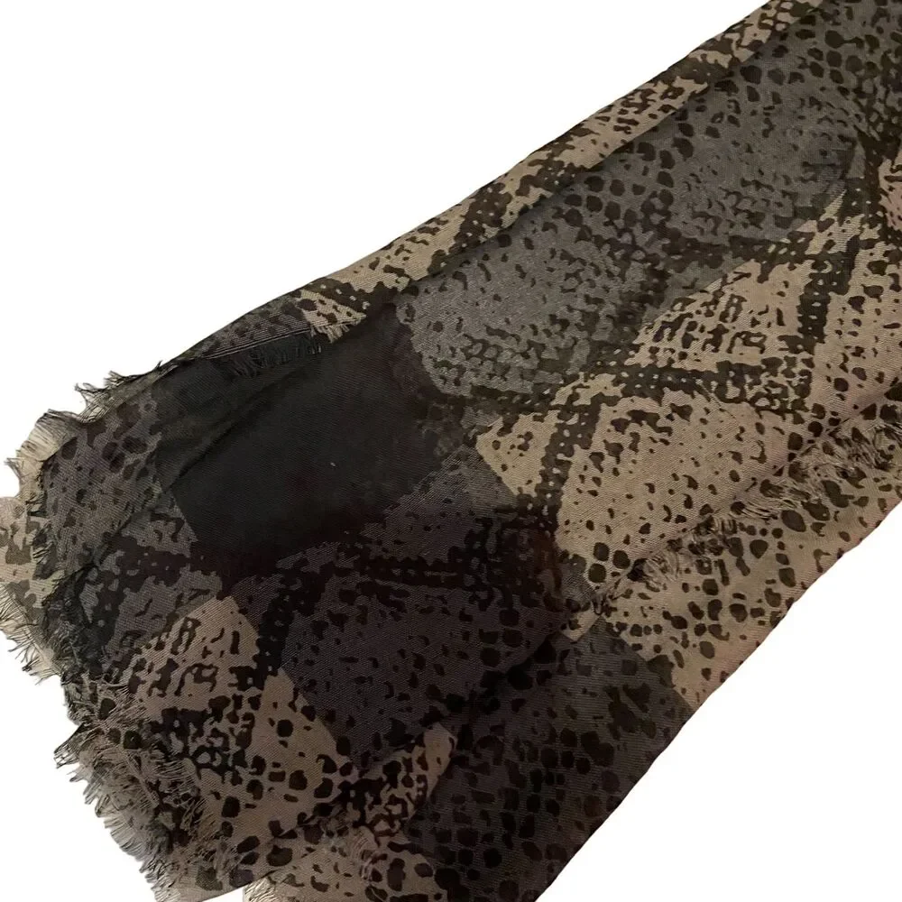 #7781 Large Snake print Gray and Black Sheer Scarf Vintage 56 in x 50 in